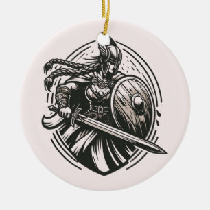 Fierce Valkyrie Warrior – Noordse mythologie Line  Keramisch Ornament
