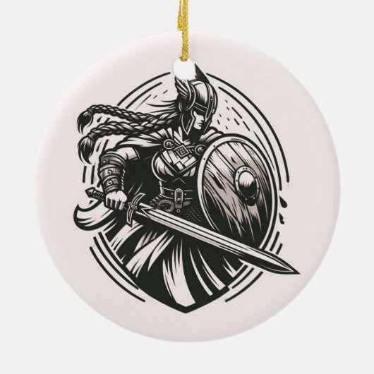 Fierce Valkyrie Warrior – Noordse mythologie Line  Keramisch Ornament (Achterkant)