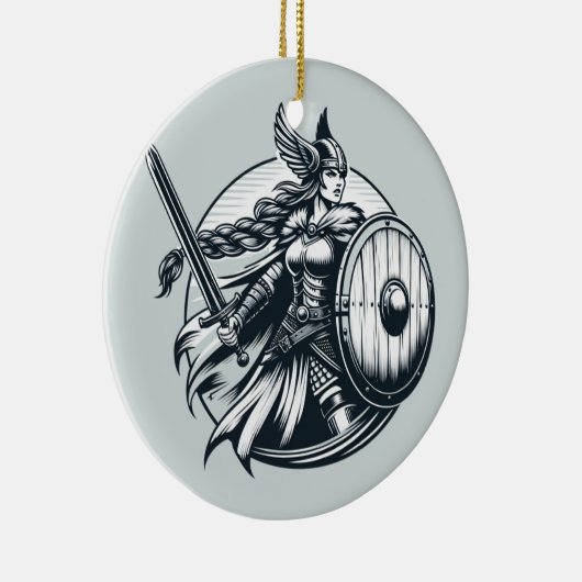 Fierce Valkyrie Warrior – Noordse mythologie Line  Keramisch Ornament (Rechts)