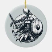 Fierce Valkyrie Warrior – Noordse mythologie Line Keramisch Ornament (Achterkant)