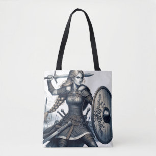 Fierce Valkyrie Warrior – Noordse mythologie Line Tote Bag