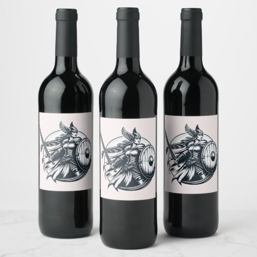 Fierce Valkyrie Warrior – Noordse mythologie Line Wijn Etiket (Flessen)