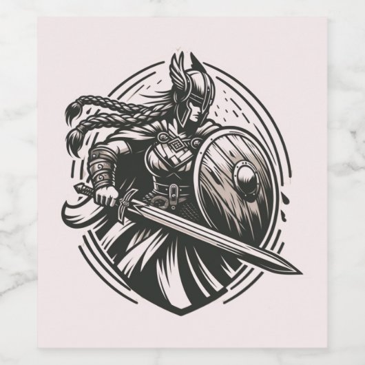 Fierce Valkyrie Warrior – Noordse mythologie Line Wijn Etiket (Enkel label)