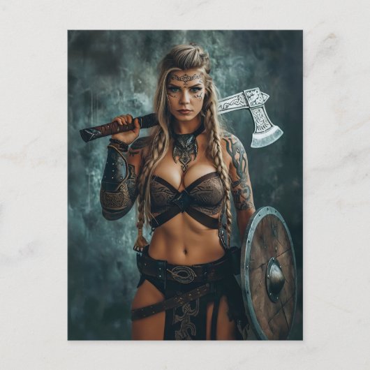 Fierce Viking Warrior Woman Briefkaart (Voorkant)