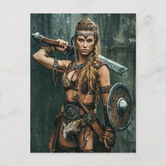 Fierce Viking Warrior Woman Briefkaart (Voorkant)
