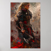 Fierce Vrouw Viking Warrior Holding Viking Axe Pos Poster (Voorkant)