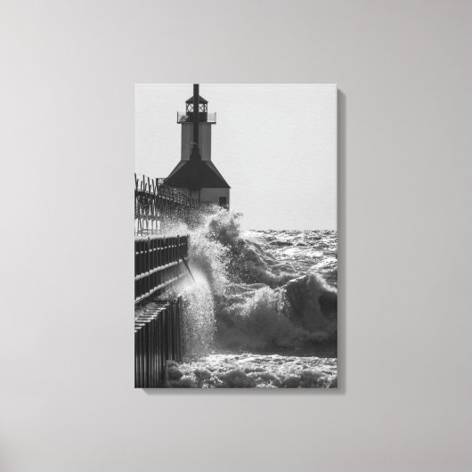 Fierce Waves in St Joseph Grayscale Canvas Afdruk (Voorkant)