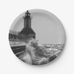Fierce Waves in St Joseph Grayscale Papieren Bordje