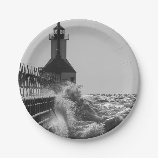 Fierce Waves in St Joseph Grayscale Papieren Bordje (Voorkant)