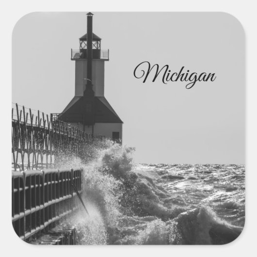 Fierce Waves in St Joseph Grayscale Vierkante Sticker (Voorkant)