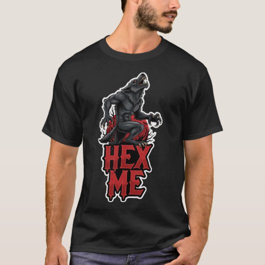 Fierce werewolf roaring under a red moon with HEX  T-shirt (Voorkant)