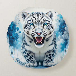 Fierce White Leopard Rond Kussen