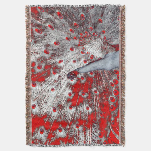 Fierce White Red Peacock Deken (Voorkant Verticaal)