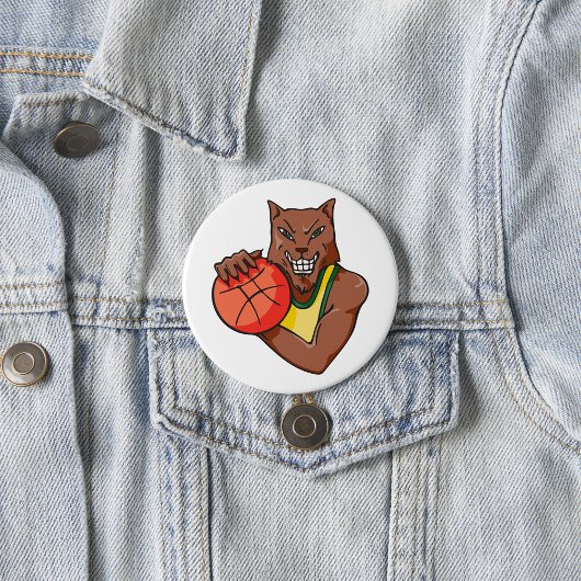 Fierce Wildcat Basketball Mascot Ronde Button 7,6 Cm