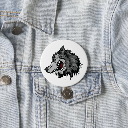 Fierce Wolf Head Bold Wild Animal Ronde Button 7,6 Cm (In situ)