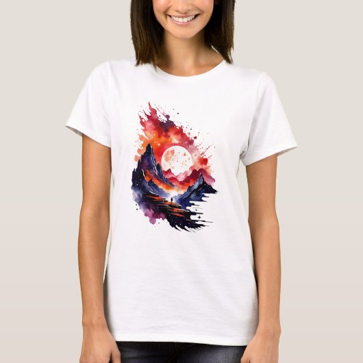 Fiery Abstracte Waterverf Fantasy Landscape T-shirt (Voorkant)