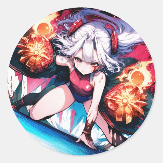 Fiery Anime Action Ronde Sticker (Voorkant)