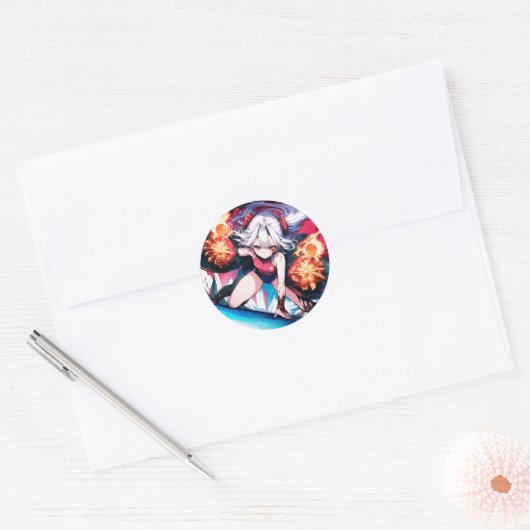 Fiery Anime Action Ronde Sticker (Envelop)