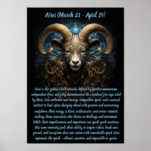 Fiery Aries Spirit with Ornate Ram Illustration Poster (Voorkant)