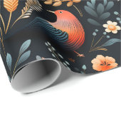 Fiery Autumn Elegance Wilde Vogels & Bloemen, Zwar Cadeaupapier (Rol Hoek)