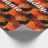 Fiery Barrel Racing Rodeo Birthday Cadeaupapier (Hoek)