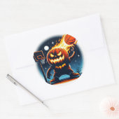 Fiery Basketball Pumpkin: Halloween Night Sports Ronde Sticker (Envelop)