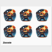 Fiery Basketball Pumpkin: Halloween Night Sports Ronde Sticker (Vel)