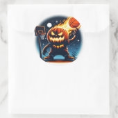 Fiery Basketball Pumpkin: Halloween Night Sports Ronde Sticker (Tas)