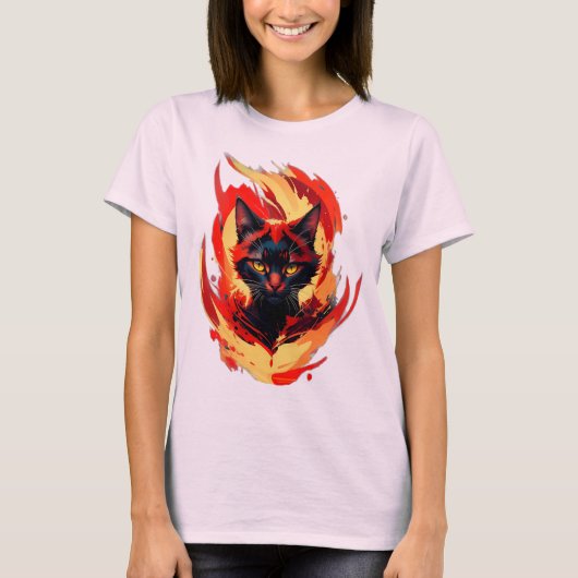 Fiery Black Cat  Flame Cat Graphic T-shirt (Voorkant)