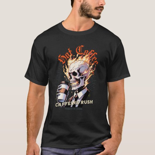 Fiery Blazing Skull met Hete Koffie T-shirt (Voorkant)