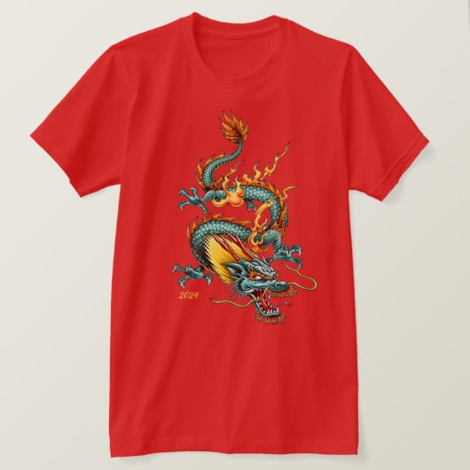 Fiery Blue Dragon van welvaart Chinees Nieuwjaar T-shirt (Design voorkant)
