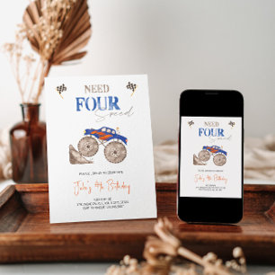 Fiery Blue Monster Truck 4e uitnodiging