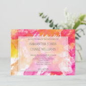 Fiery Bold Sunset Waterverf Hollyhock Wedding Kaart (Staand voorkant)