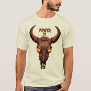 Fiery Bull Skull "Power Is Mine" - Lava Effect Gra T-shirt