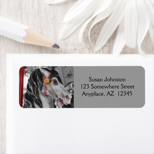 Fiery Carousel Horse Black en White Address Label (Insitu)