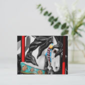 Fiery Carousel Horse Black White Briefkaart (Staand voorkant)