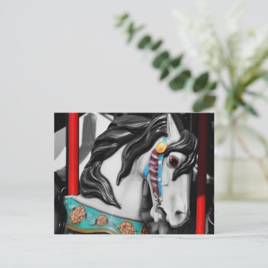 Fiery Carousel Horse Black White Briefkaart (Staand voorkant)