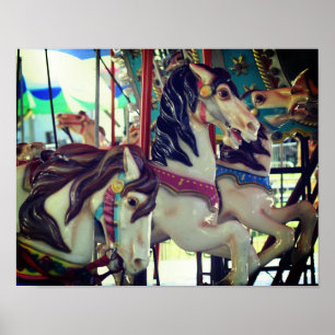 Fiery Carousel Horse Trio Poster