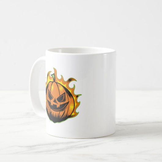 Fiery Carved Halloween Pumpkin Mug Koffiemok (Voorkant links)