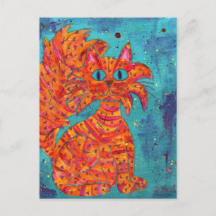 Fiery Cat op Turquoise Briefkaart