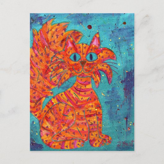 Fiery Cat op Turquoise Briefkaart (Voorkant)