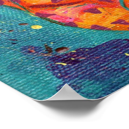 Fiery Cat op Turquoise Poster (Hoek)