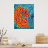 Fiery Cat op Turquoise Poster (Keuken)