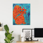 Fiery Cat op Turquoise Poster (Thuiskantoor)
