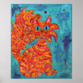 Fiery Cat op Turquoise Poster (Voorkant)