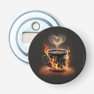 Fiery Christmas Coffee Cup met Heart Steam Art Button Flesopener