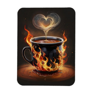 Fiery Christmas Coffee Cup met Heart Steam Art Magneet