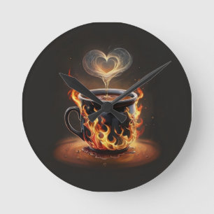Fiery Christmas Coffee Cup met Heart Steam Art Ronde Klok