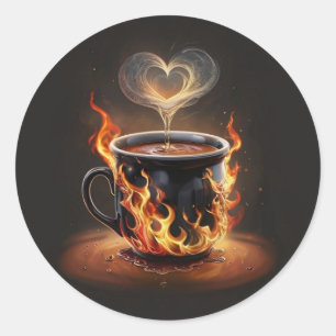 Fiery Christmas Coffee Cup met Heart Steam Art Ronde Sticker