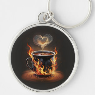 Fiery Christmas Coffee Cup met Heart Steam Art Sleutelhanger